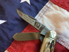 Vintage 1984 Bulldog Brand Stockman “Virginia Tobacco King” Blade Etch w/ Great Deer Stag Handles