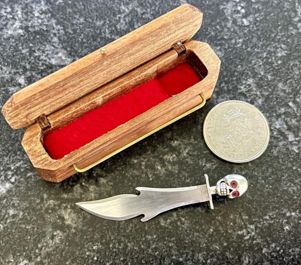 Henry Loos Custom Miniature Sword, Skull Handle, Coffin Shape Box