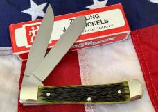 J A Henckels Trapper w/ Sweet Mountain Moss Green Bone Handles in Orig Box -NOS