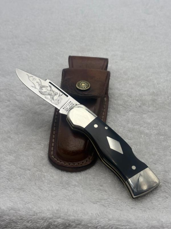 Western S-33 Vintage 1 Blade Lock Back Folder With Sheath Made In USA Western S-33 Vintage 1 Blade Lock Back Folder With Sheath Made In USA