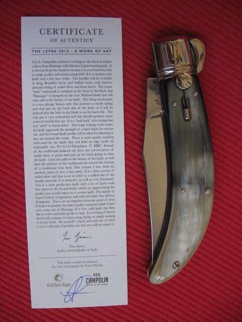 Lepre Quality Italian Unique Switchblade Knife Horn Limited Edition 2015 MANIAGO ITALY w/Certificate