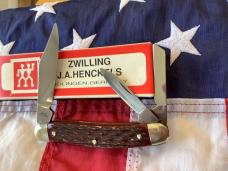 J A Henckels 3 Blade Whittler Knife w/ Great Dark Red Bone Handles! Orig Box - NOS