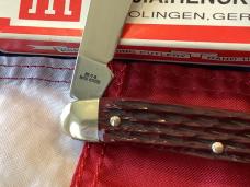 J A Henckels 3 Blade Whittler Knife w/ Great Dark Red Bone Handles! Orig Box - NOS