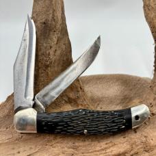 Vintage Ka-Bar 2 Blade Folding Hunter Knife Black Composite Handles (178)