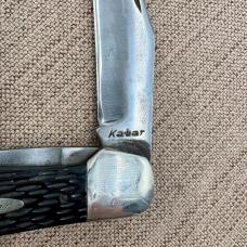 Vintage Ka-Bar 2 Blade Folding Hunter Knife Black Composite Handles (178)