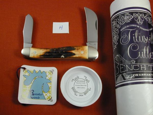 SALE Titusville Cutlery Genuine Burnt Stag Rooster Comb Farmer Knife Rare 1 of 45 COA USA Made 2024