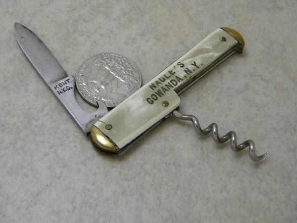 Kent NYC Corkscrew Can Opener Advertising Knife Kent NYC Corkscrew Can Opener Advertising Knife
