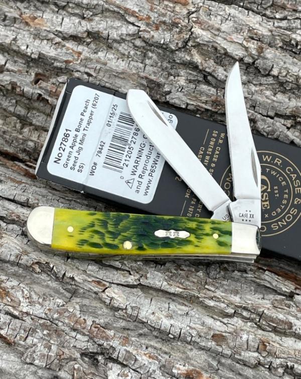 CASE XX ** 2025 GREEN APPLE PEACH SEED JIGGED BONE MINI TRAPPER