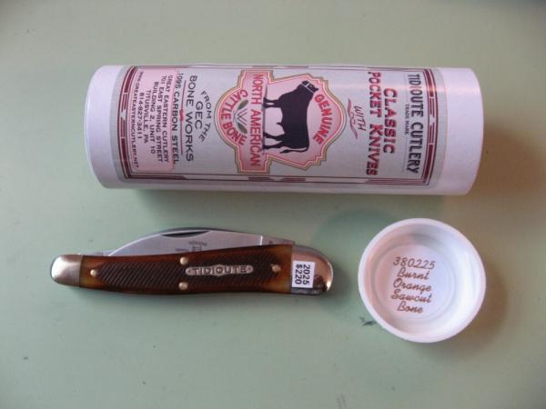 GREAT EASTERN TIDIOUTE 380225 CAMPFIRE WHITTLER BURNT ORANGE SAWCUT BONE #1