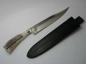 Friedr Herder Abr Sohn Solingen Germany Stag Fixed Blade Knife wLeather Sheath