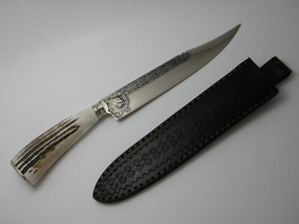 Friedr. Herder Abr. Sohn, Solingen Germany Stag Fixed Blade Knife w/Leather Sheath