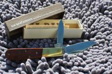 Ka-Bar Cole national 2 Blade Barlow Wood And Brass Never Used Mirror Polished Factory EdgeBox Papers