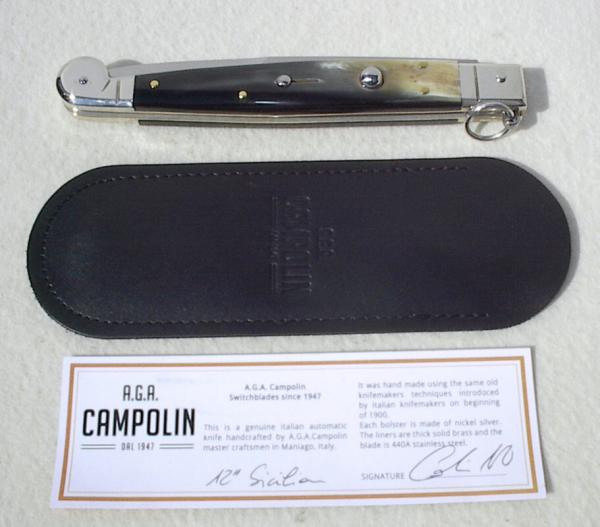 NEW AGA CAMPOLIN 12" SICILIANO FIGHTING KNIFE RING PULL BRAZILIAN HORN 4 MIL BLADE N/S BOLSTERS