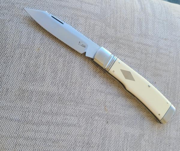 K'roo Antique Ivory Paper Micarta Native..4" closed..Rwl34...fileworked...coa and slip 