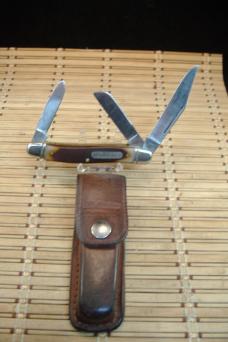 SCHRADE OLD TIMER 858 LUMBERJACK U.S.A. MADE VINTAGE TRIPLE BLADE STOCKMAN FOLDING USED POCKET KNIFE