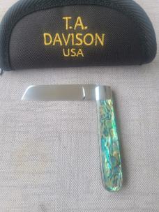 Todd Davison Abalone Sheepsfoot Straight Jack...3 5/8"..Cpm154..coinedged...pouch...#2431  Rare 