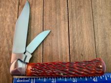 Cattaraugus Cutlery Folding Hunter for the KCC 1990 Seki Japan Brown Jigged Bone
