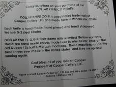 Dollar Knife Co. Smooth Orange Camel Bone with White Shield Jack Knife by Cooper Cutlery USA OSCB-WS