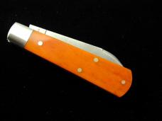 Dollar Knife Co. Smooth Orange Camel Bone with White Shield Jack Knife by Cooper Cutlery USA OSCB-WS
