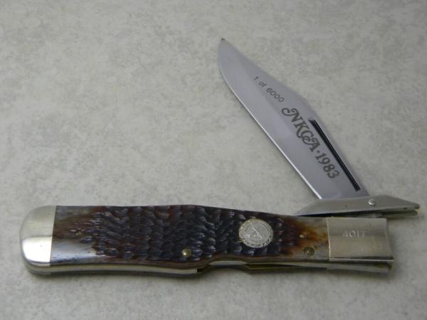 Case XX USA Bone C61050L Swing Guard Coke Bottle Lockback Knife 1983 NKCA Club Knife Case XX USA Bone C61050L Swing Guard Coke Bottle Lockback Knife 1983 NKCA Club Knife