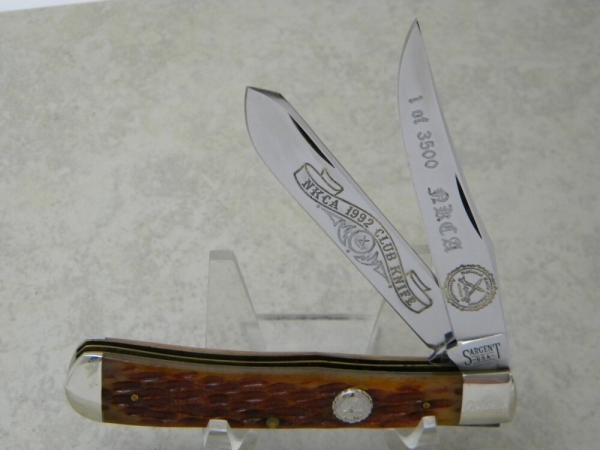 Queen City Sargent 1992 Bone NKCA Club Trapper Knife 