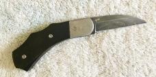JM, HANDMADE EBONY & DAMASCUS SLIP JOINT PISTOL GRIP FOLDING KNIFE