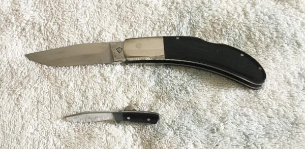 BEAUTIFUL CUSTOM HANDMADE  POCKET FOLDING KNIFE  LOCK BLADE and TIE PIN MATCHING T IN SHIELD MARK