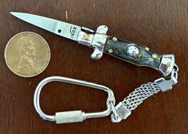 Vintage 80’s-90’s Miniature Switchblade Knife, Imitation Horn, Original Keychain, Italy