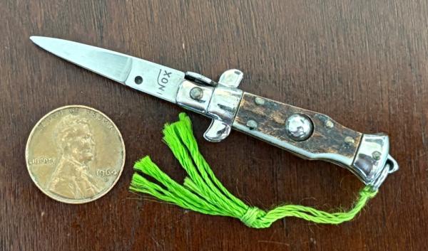 Vintage 80’s-90’s Miniature Switchblade Knife, Nice Stag, Original Tassel, Italy