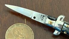 Vintage 80’s-90’s Miniature Switchblade Knife, Imitation Horn, Original Tassel and Box, Italy