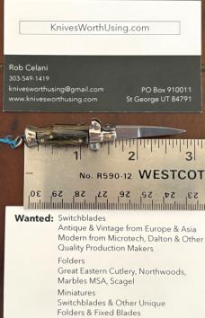 Vintage 80’s-90’s Miniature Switchblade Knife, Imitation Horn, Original Tassel and Box, Italy