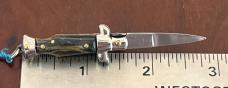 Vintage 80’s-90’s Miniature Switchblade Knife, Imitation Horn, Original Tassel and Box, Italy