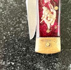 Rare Small Purple Handle Mexico Bullfighter Style Lever Lock Switchblade Knife, Japan, Used