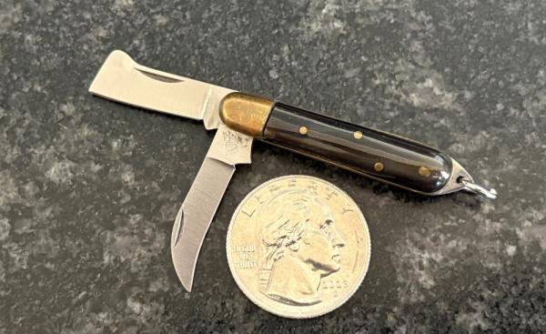 Rare Indiana Cutlery Miniature Keychain 2 Blade Folding Knife, Nice Dark Horn, Italy