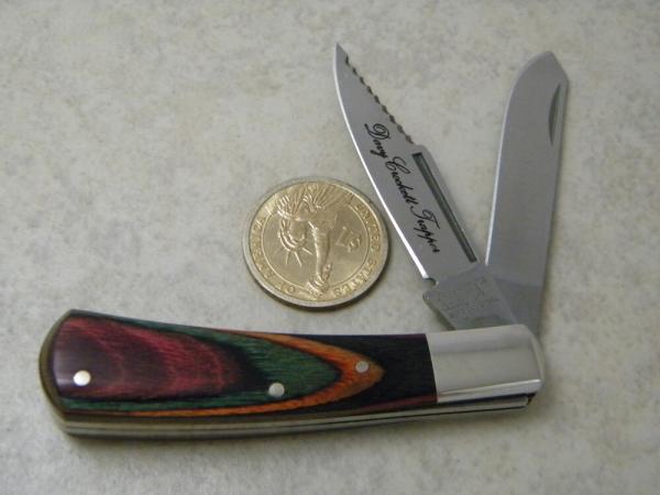 Frost Cutlery Surgical Steel Japan Colorful Wood Davy Crockett Trapper Knife