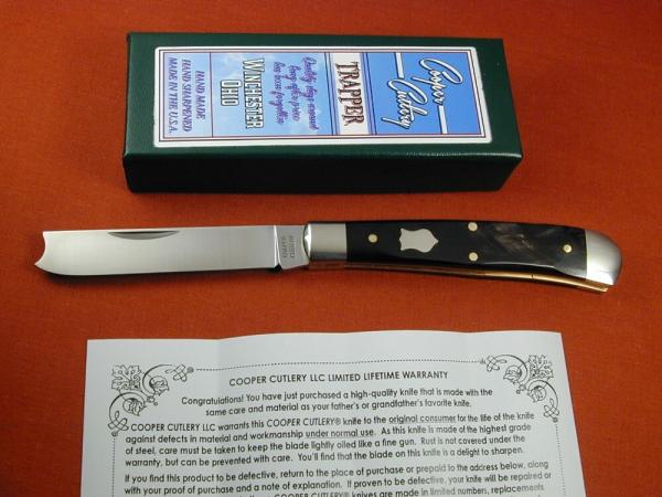 Cooper Cutlery Smooth Buffalo Horn Razor Trapper Knife NIT Made in USA 5119BH Cooper Cutlery Smooth Buffalo Horn Razor Trapper Knife NIT Made in USA 5119BH