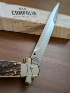  NIB 11"- 28 cm A.G.A. Campolin Alpine Stag Horn Maltese Automatic Lockback Stiletto