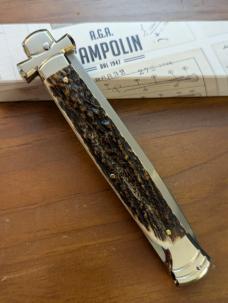  NIB 11"- 28 cm A.G.A. Campolin Alpine Stag Horn Maltese Automatic Lockback Stiletto