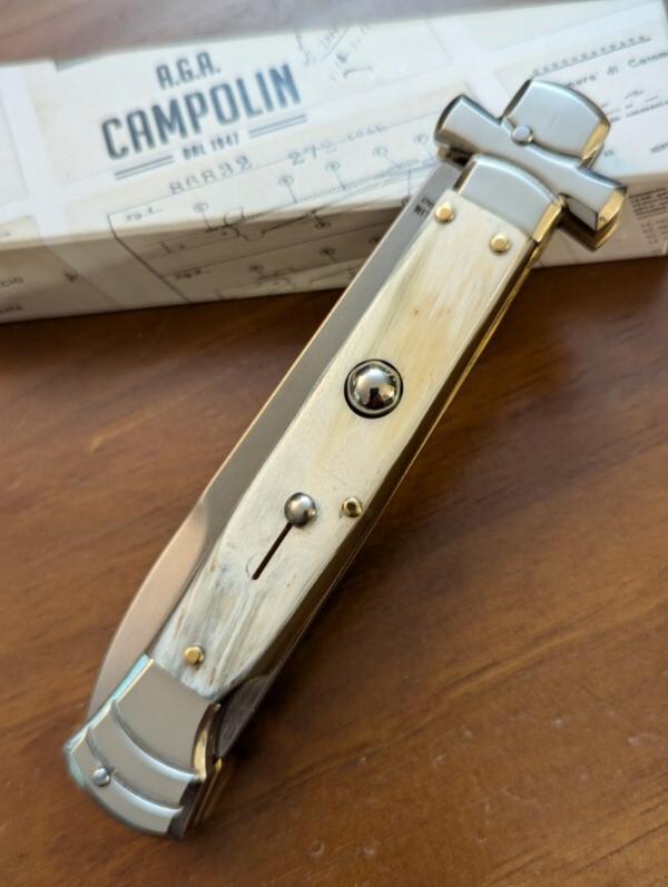  NIB 9inch-23cm A.G.A. Campolin Brazilian Horn Maltese Automatic lockback a super beautiful stiletto