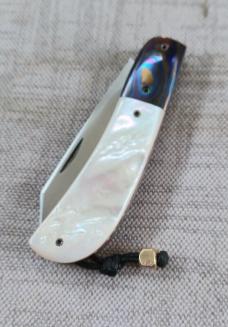 Vincenzo Balistreri MOP Marea Slipjoint.3.75"..Timascus..interior lanyard pin..filework..coa.. slip 