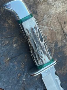  LEROY REMER BUCK 119 STAG HANDLES WITH MALACHITE END SPACERS