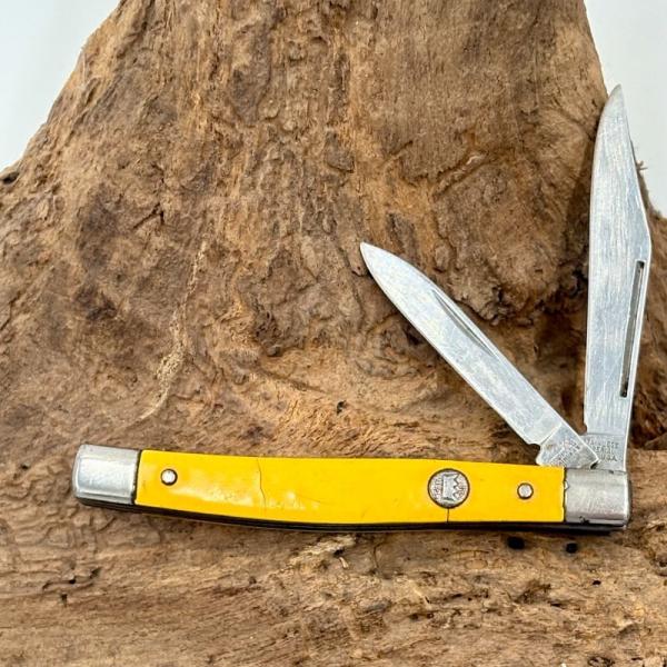 Imperial England Crown 2 Blade Yellow Folding Pen Pocket Knife Vintage (105)