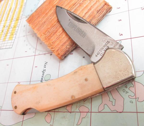 VTG EDGE MARK JAPAN 11-340 EXPLORER Smooth Bone Lockback KnifeC23