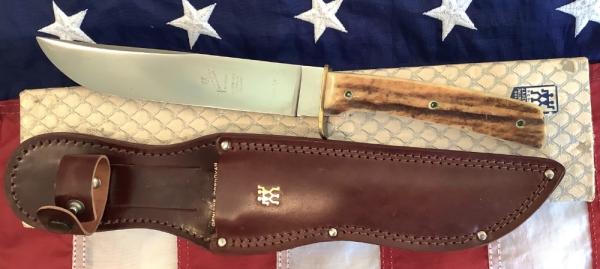 J A Henckels Fixed Blade Hunter Knife, Mdl# 600-5 & 1/2 -Great Stag Handles +Orig Box -NOS