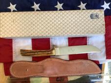 J A Henckels Fixed Blade Hunter Knife, Mdl# 600-5 & 1/2 -Great Stag Handles +Orig Box -NOS