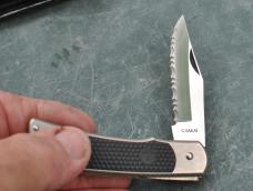 G. Sakai Backpacker Early 90's Solid Aluminum  With Rubber Insert Seki JapanATS34 Full Serrated 