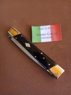 HAND PICKED SOLID BLACK BUFFALO HORN 13"ITALIAN PIC LOCK SWITCH BLADE BY ANTONIO CONTINI