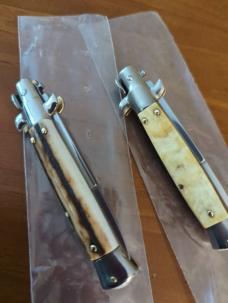 A PAIR OF 18CM-7 INCH PICKLOCKS MADE IN MANIAGO ITALIAN STILETTOS IN FAT STAG/FAT BRAZILIAN HORN 