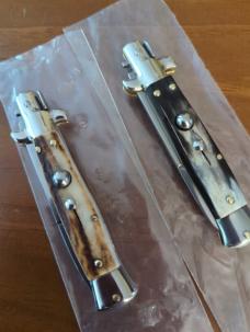 A PAIR OF 18CM-7 INCH PICKLOCKS MADE IN MANIAGO ITALIAN STILETTOS IN FAT STAG/FAT BRAZILIAN HORN 