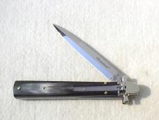 NEW A.G.A. CAMPOLIN 9" AUTOMATIC DOMINUS BRAZILIAN HORN LEVER LOCK, NICKEL SILVER BOLSTERS - W/BOX 